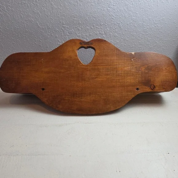Vintage Rustic Pine Wood Wall Shelf with Heart Cutout and Single Peg Brown - Picture 8 of 11